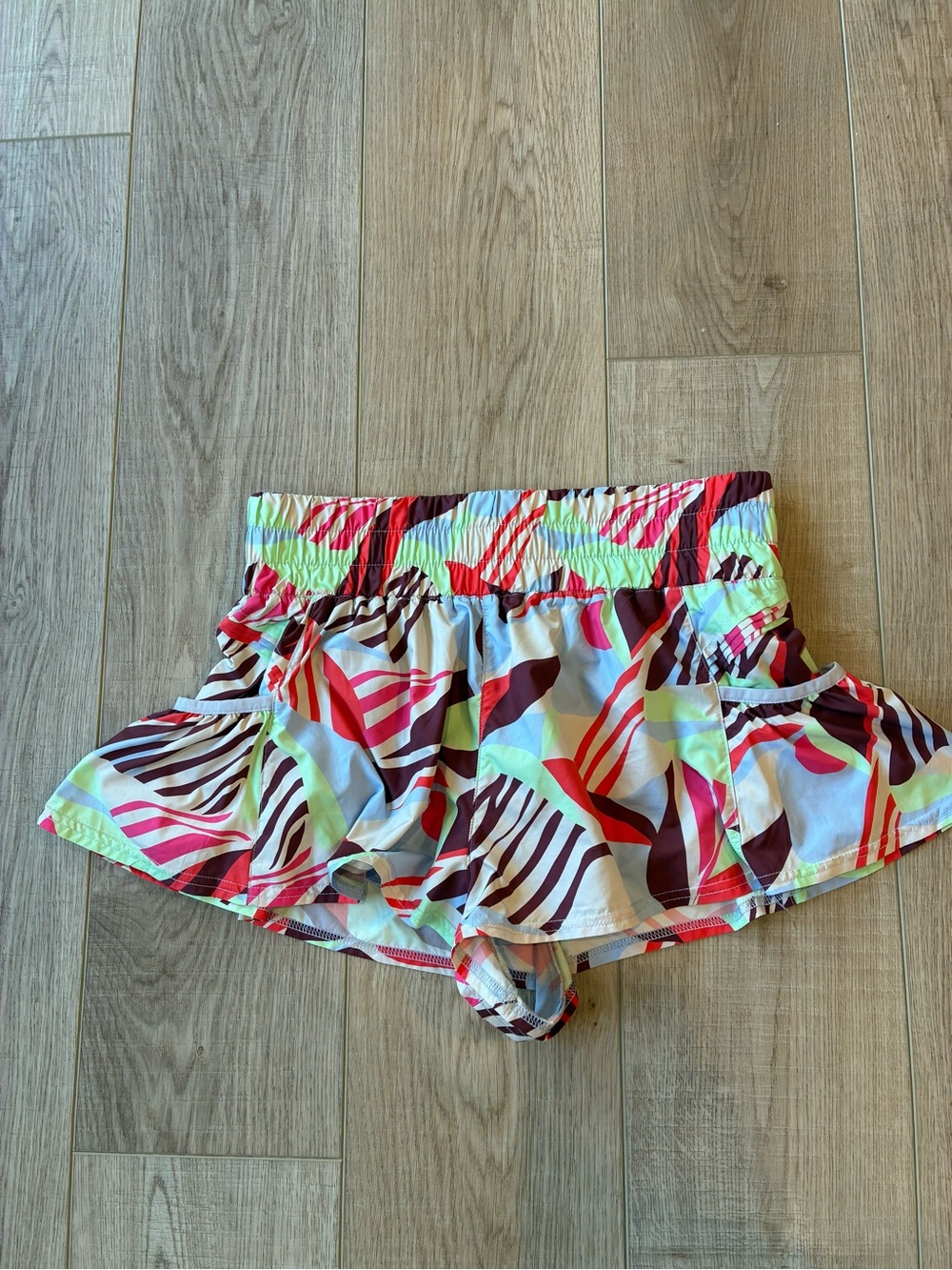 Free People Movement Tropical Print Ruffle Workout Shorts with Attached Briefs S